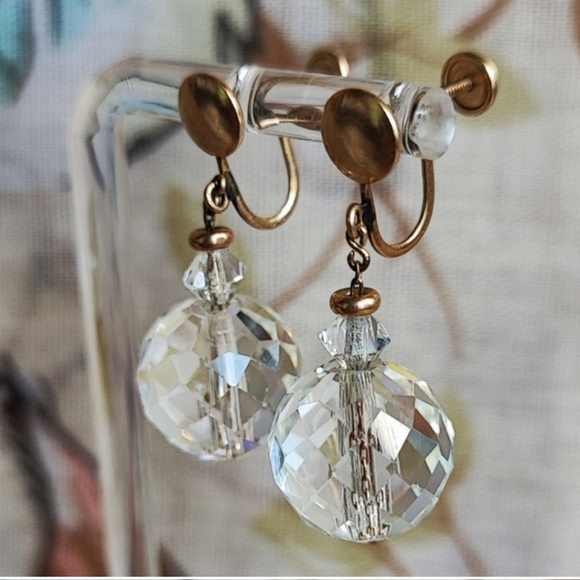 Opaline Clear Faceted Large Ball Pendant Teardrop Smoke Gold Tone Bib Necklace - Picture 12 of 12